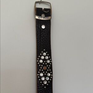 Brown Leather Belt with Rhinestone Accents TYLIE MALIBU 40inches total length